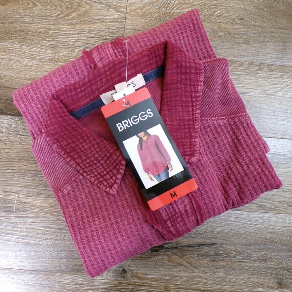 Briggs Women's NWT Waffle Button-Front Long Sleeves Shirt, Dark Pink: S or M - Picture 8 of 11